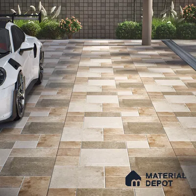 Stone Floor Tile TL 10099 Rust Natural | 16 x 16 inch - 12 mm thick | Vitrified Anti Skid Matte Finish Heavy Duty Parking Tile | Ideal For Bathroom, High Traffic Areas, Terrace | Pattern Alignment May Vary | 2-3 mm Spacer is Mandatory