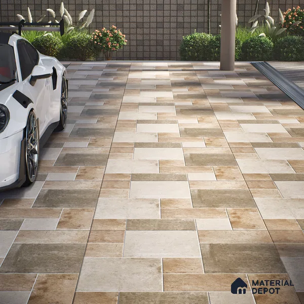 Stone Floor Tile TL 10099 Rust Natural | 16 x 16 inch - 12 mm thick | Vitrified Anti Skid Matte Finish Heavy Duty Parking Tile | Ideal For Bathroom, High Traffic Areas, Terrace | Pattern Alignment May Vary | 2-3 mm Spacer is Mandatory