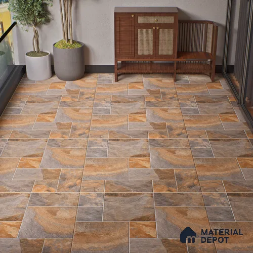 Stone Floor Tile TL 10097 Season Stone | 16 x 16 inch - 12 mm thick | Vitrified Anti Skid Matte Finish Heavy Duty Parking Tile | Ideal For Outdoor, High Traffic Areas, Terrace | Pattern Alignment May Vary | 2-3 mm Spacer is Mandatory
