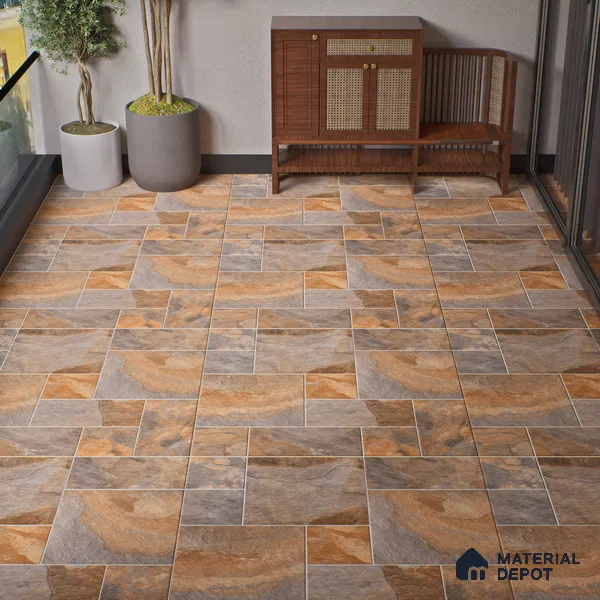Stone Floor Tile TL 10097 Season Stone | 16 x 16 inch - 12 mm thick | Vitrified Anti Skid Matte Finish Heavy Duty Parking Tile | Ideal For Outdoor, High Traffic Areas, Terrace | Pattern Alignment May Vary | 2-3 mm Spacer is Mandatory