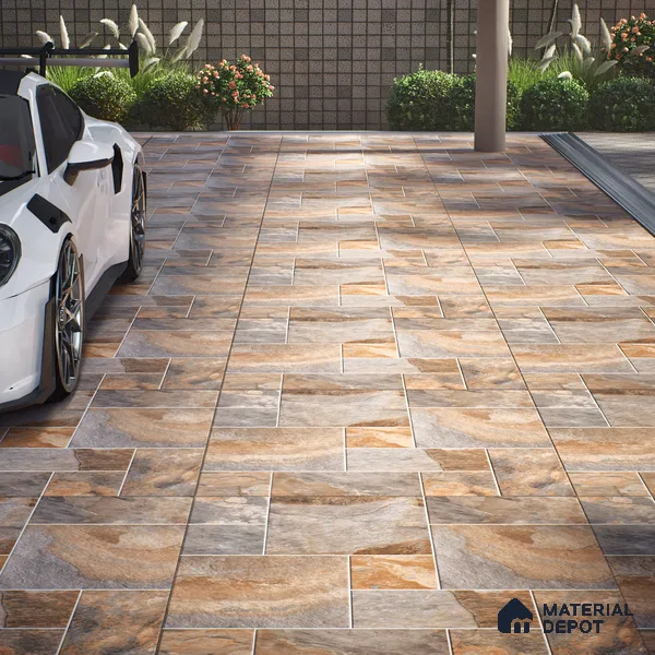 Stone Floor Tile TL 10097 Season Stone | 16 x 16 inch - 12 mm thick | Vitrified Anti Skid Matte Finish Heavy Duty Parking Tile | Ideal For Outdoor, High Traffic Areas, Terrace | Pattern Alignment May Vary | 2-3 mm Spacer is Mandatory