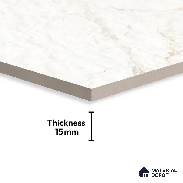 Budget Friendly Large Format Marble Floor Tile TL 10548 Alaska White Glossy Finish Vitrified Tile - 15 mm | Suitable for Living Room, Bedroom, Office | Adhesive and Spacers Must be Used During Installation
