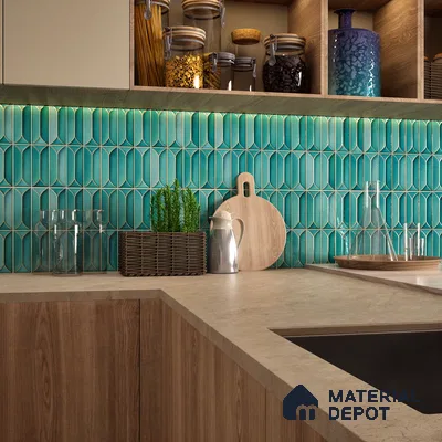 Faux Subway Wall Tile TL 04688 C Capsule Solara Tropical Blue 2 ft x 1 ft Ceramic Glossy Finish - 9 mm | Suitable For Kitchen, Bathroom Walls and Backsplashes | Please Expect a Slight Variation of Pattern (Sample)