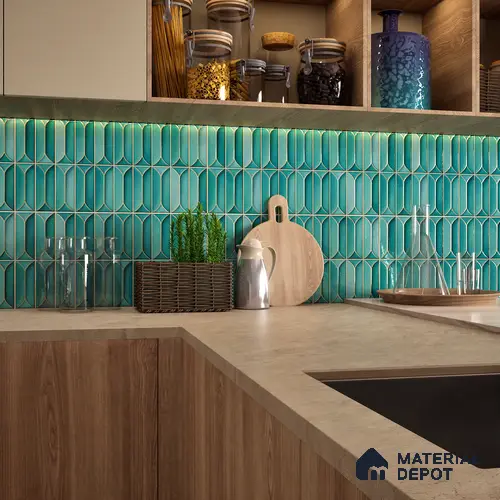 Faux Subway Wall Tile TL 04688 C Capsule Solara Tropical Blue 2 ft x 1 ft Ceramic Glossy Finish - 9 mm | Suitable For Kitchen, Bathroom Walls and Backsplashes | Please Expect a Slight Variation of Pattern