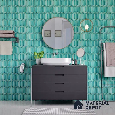 Faux Subway Wall Tile TL 04688 C Capsule Solara Tropical Blue 2 ft x 1 ft Ceramic Glossy Finish - 9 mm | Suitable For Kitchen, Bathroom Walls and Backsplashes | Please Expect a Slight Variation of Pattern (Sample)
