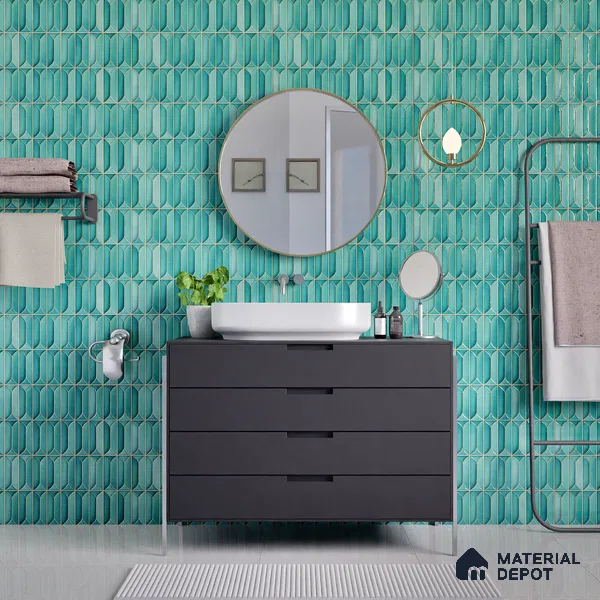 Faux Subway Wall Tile TL 04688 C Capsule Solara Tropical Blue 2 ft x 1 ft Ceramic Glossy Finish - 9 mm | Suitable For Kitchen, Bathroom Walls and Backsplashes | Please Expect a Slight Variation of Pattern (Sample)