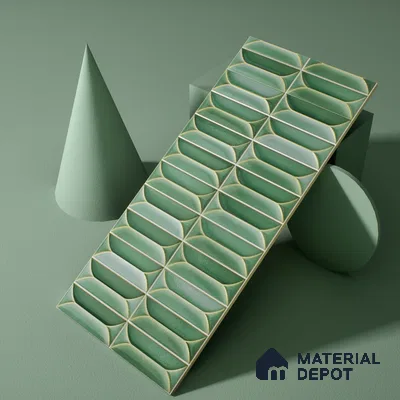 Faux Subway Wall Tile TL 04688 E Capsule Solara Saxon Green 2 ft x 1 ft Ceramic Glossy Finish - 9 mm | Suitable For Kitchen, Bathroom Walls and Backsplashes | Please Expect a Slight Variation of Pattern (Sample)