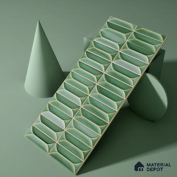 Faux Subway Wall Tile TL 04688 E Capsule Solara Saxon Green 2 ft x 1 ft Ceramic Glossy Finish - 9 mm | Suitable For Kitchen, Bathroom Walls and Backsplashes | Please Expect a Slight Variation of Pattern (Sample)