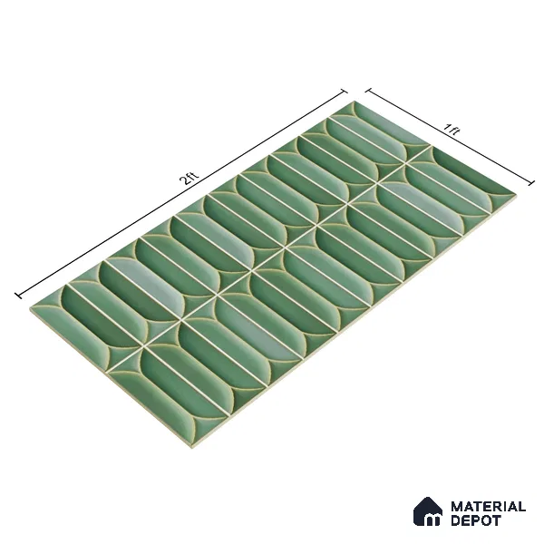 Faux Subway Wall Tile TL 04688 E Capsule Solara Saxon Green 2 ft x 1 ft Ceramic Glossy Finish - 9 mm | Suitable For Kitchen, Bathroom Walls and Backsplashes | Please Expect a Slight Variation of Pattern (Sample)
