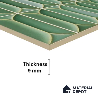 Faux Subway Wall Tile TL 04688 E Capsule Solara Saxon Green 2 ft x 1 ft Ceramic Glossy Finish - 9 mm | Suitable For Kitchen, Bathroom Walls and Backsplashes | Please Expect a Slight Variation of Pattern (Sample)