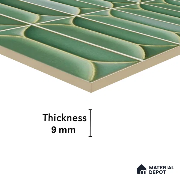 Faux Subway Wall Tile TL 04688 E Capsule Solara Saxon Green 2 ft x 1 ft Ceramic Glossy Finish - 9 mm | Suitable For Kitchen, Bathroom Walls and Backsplashes | Please Expect a Slight Variation of Pattern (Sample)