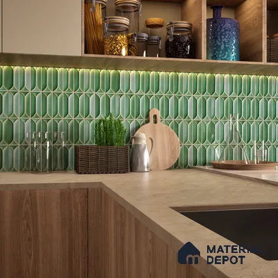 Faux Subway Wall Tile TL 04688 E Capsule Solara Saxon Green 2 ft x 1 ft Ceramic Glossy Finish - 9 mm | Suitable For Kitchen, Bathroom Walls and Backsplashes | Please Expect a Slight Variation of Pattern (Sample)
