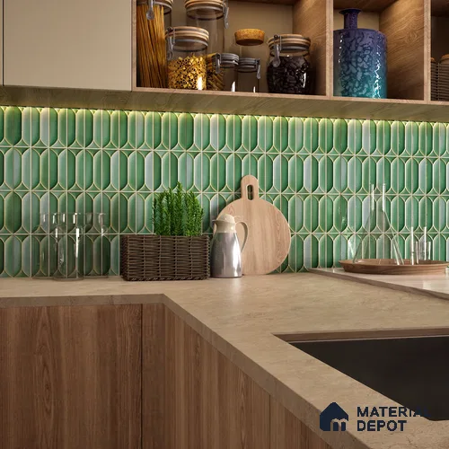 Faux Subway Wall Tile TL 04688 E Capsule Solara Saxon Green 2 ft x 1 ft Ceramic Glossy Finish - 9 mm | Suitable For Kitchen, Bathroom Walls and Backsplashes | Please Expect a Slight Variation of Pattern