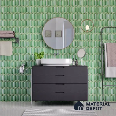 Faux Subway Wall Tile TL 04688 E Capsule Solara Saxon Green 2 ft x 1 ft Ceramic Glossy Finish - 9 mm | Suitable For Kitchen, Bathroom Walls and Backsplashes | Please Expect a Slight Variation of Pattern (Sample)