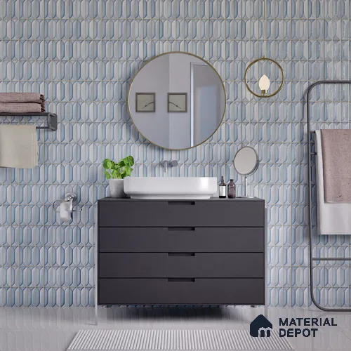 Faux Subway Wall Tile TL 04688 Capsule Solara Fairy Blue 2 ft x 1 ft Ceramic Glossy Finish - 9 mm | Suitable For Kitchen, Bathroom Walls and Backsplashes | Please Expect a Slight Variation of Pattern