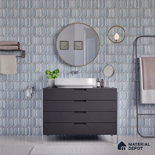 Faux Subway Wall Tile TL 04688 Capsule Solara Fairy Blue 2 ft x 1 ft Ceramic Glossy Finish - 9 mm | Suitable For Kitchen, Bathroom Walls and Backsplashes | Please Expect a Slight Variation of Pattern (Sample)