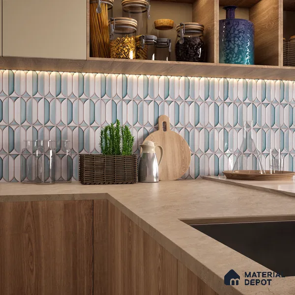 Faux Subway Wall Tile TL 04688 G Capsule Solara Boreal Blue 2 ft x 1 ft Ceramic Glossy Finish - 9 mm | Suitable For Kitchen, Bathroom Walls and Backsplashes | Please Expect a Slight Variation of Pattern (Sample)