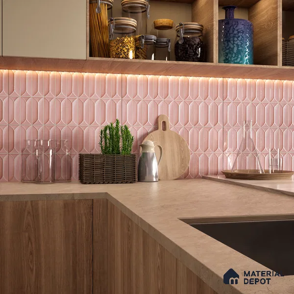 Faux Subway Wall Tile TL 04688 I Capsule Solara Kent Pink 2 ft x 1 ft Ceramic Glossy Finish - 9 mm | Suitable For Kitchen, Bathroom Walls and Backsplashes | Please Expect a Slight Variation of Pattern (Sample)