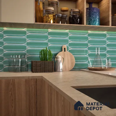 Faux Subway Wall Tile TL 04690 B Horizon Capsule Solara Blue Marley 2 ft x 1 ft Ceramic Glossy Finish - 9 mm | Suitable For Kitchen, Bathroom Walls and Backsplashes | Please Expect a Slight Variation of Pattern (Sample)