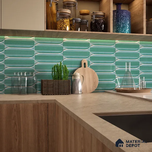 Faux Subway Wall Tile TL 04690 B Horizon Capsule Solara Blue Marley 2 ft x 1 ft Ceramic Glossy Finish - 9 mm | Suitable For Kitchen, Bathroom Walls and Backsplashes | Please Expect a Slight Variation of Pattern (Sample)