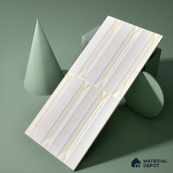 Faux Subway Wall Tile TL 04690 C Horizon Capsule Solara Feather White 2 ft x 1 ft Ceramic Glossy Finish - 9 mm | Suitable For Kitchen, Bathroom Walls and Backsplashes | Please Expect a Slight Variation of Pattern (Sample)