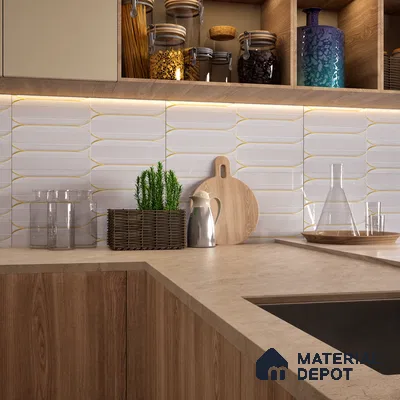 Faux Subway Wall Tile TL 04690 C Horizon Capsule Solara Feather White 2 ft x 1 ft Ceramic Glossy Finish - 9 mm | Suitable For Kitchen, Bathroom Walls and Backsplashes | Please Expect a Slight Variation of Pattern (Sample)