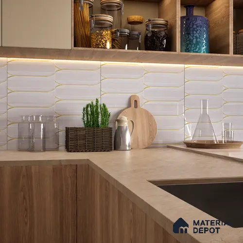 Faux Subway Wall Tile TL 04690 C Horizon Capsule Solara Feather White 2 ft x 1 ft Ceramic Glossy Finish - 9 mm | Suitable For Kitchen, Bathroom Walls and Backsplashes | Please Expect a Slight Variation of Pattern