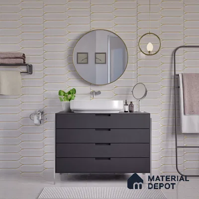Faux Subway Wall Tile TL 04690 C Horizon Capsule Solara Feather White 2 ft x 1 ft Ceramic Glossy Finish - 9 mm | Suitable For Kitchen, Bathroom Walls and Backsplashes | Please Expect a Slight Variation of Pattern (Sample)
