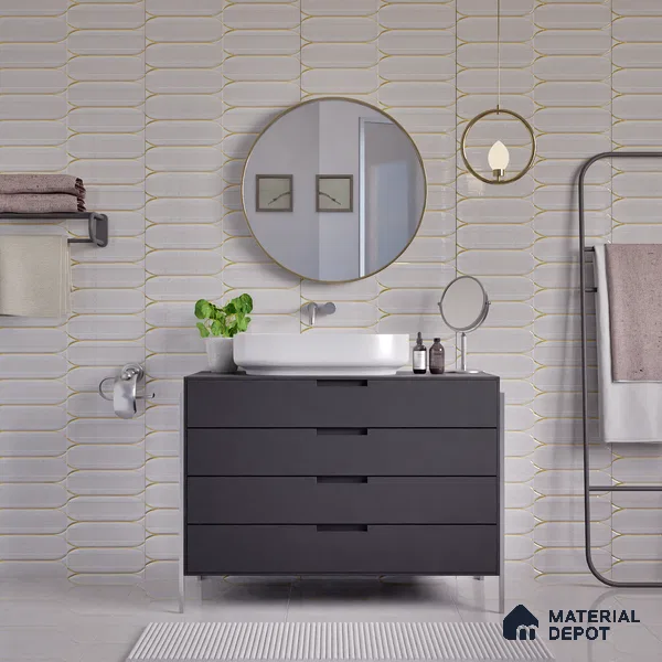 Faux Subway Wall Tile TL 04690 C Horizon Capsule Solara Feather White 2 ft x 1 ft Ceramic Glossy Finish - 9 mm | Suitable For Kitchen, Bathroom Walls and Backsplashes | Please Expect a Slight Variation of Pattern (Sample)