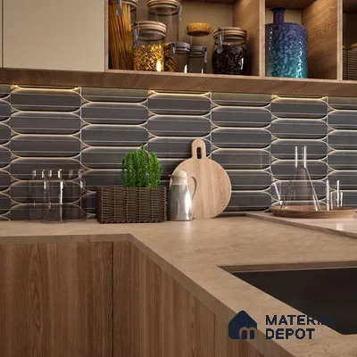Faux Subway Wall Tile TL 04690 D Horizon Capsule Solara Anchor Grey 2 ft x 1 ft Ceramic Glossy Finish - 9 mm | Suitable For Kitchen, Bathroom Walls and Backsplashes | Please Expect a Slight Variation of Pattern (Sample)