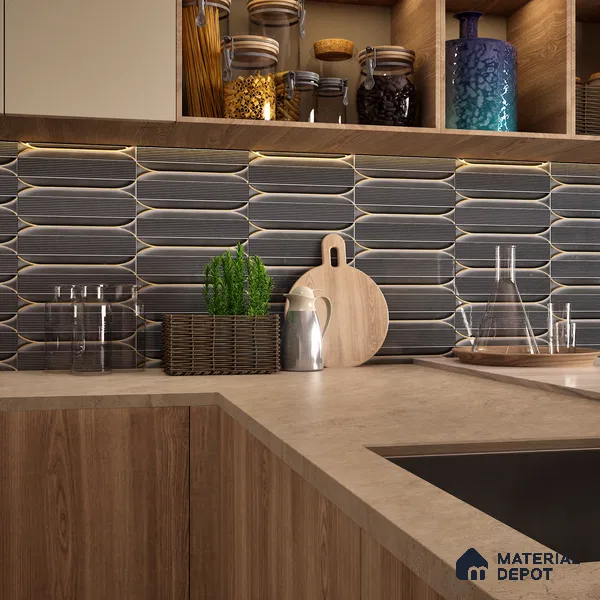 Faux Subway Wall Tile TL 04690 D Horizon Capsule Solara Anchor Grey 2 ft x 1 ft Ceramic Glossy Finish - 9 mm | Suitable For Kitchen, Bathroom Walls and Backsplashes | Please Expect a Slight Variation of Pattern (Sample)