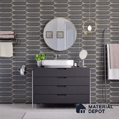 Faux Subway Wall Tile TL 04690 D Horizon Capsule Solara Anchor Grey 2 ft x 1 ft Ceramic Glossy Finish - 9 mm | Suitable For Kitchen, Bathroom Walls and Backsplashes | Please Expect a Slight Variation of Pattern (Sample)