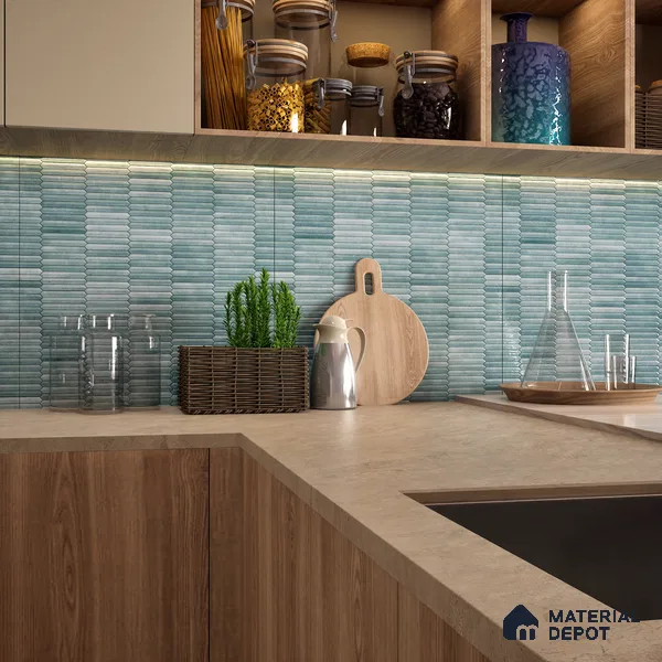 Faux Subway Wall Tile TL 04689 B Pencil Kitkat Solara Marine Blue 2 ft x 1 ft Ceramic Glossy Finish - 9 mm | Suitable For Kitchen, Bathroom Walls and Backsplashes | Please Expect a Slight Variation of Pattern