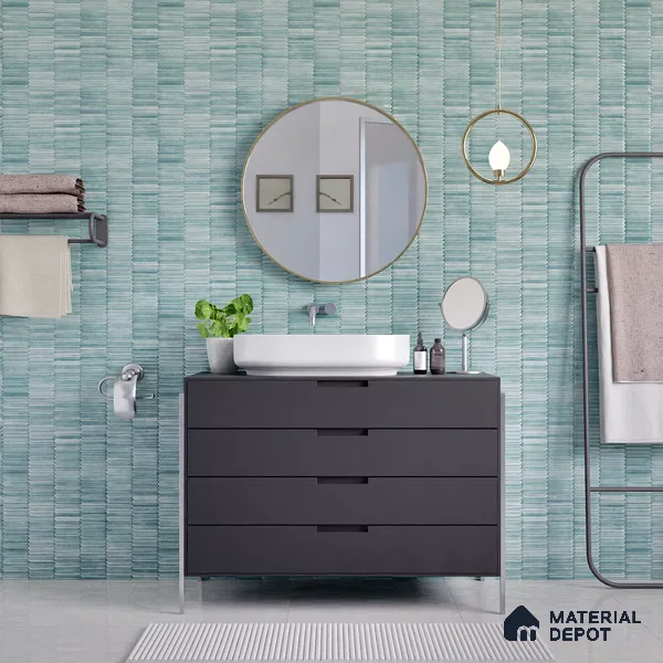 Faux Subway Wall Tile TL 04689 B Pencil Kitkat Solara Marine Blue 2 ft x 1 ft Ceramic Glossy Finish - 9 mm | Suitable For Kitchen, Bathroom Walls and Backsplashes | Please Expect a Slight Variation of Pattern