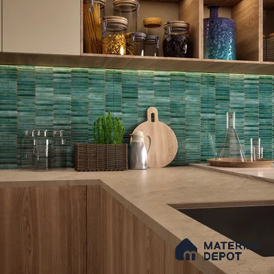 Faux Subway Wall Tile TL 04689 C Pencil Kitkat Solara French Blue 2 ft x 1 ft Ceramic Glossy Finish - 9 mm | Suitable For Kitchen, Bathroom Walls and Backsplashes | Please Expect a Slight Variation of Pattern (Sample)