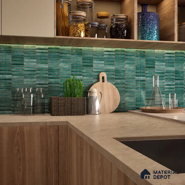 Faux Subway Wall Tile TL 04689 C Pencil Kitkat Solara French Blue 2 ft x 1 ft Ceramic Glossy Finish - 9 mm | Suitable For Kitchen, Bathroom Walls and Backsplashes | Please Expect a Slight Variation of Pattern (Sample)