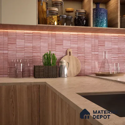 Faux Subway Wall Tile TL 04689 D Pencil Kitkat Solara Pink Palette 2 ft x 1 ft Ceramic Glossy Finish - 9 mm | Suitable For Kitchen, Bathroom Walls and Backsplashes | Please Expect a Slight Variation of Pattern