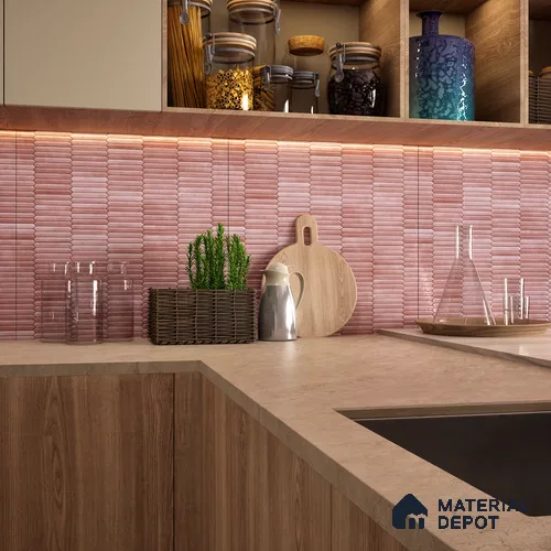 Faux Subway Wall Tile TL 04689 D Pencil Kitkat Solara Pink Palette 2 ft x 1 ft Ceramic Glossy Finish - 9 mm | Suitable For Kitchen, Bathroom Walls and Backsplashes | Please Expect a Slight Variation of Pattern