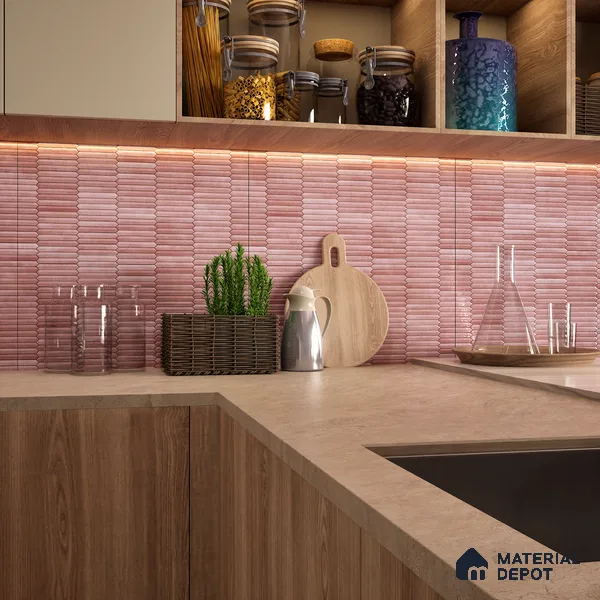 Faux Subway Wall Tile TL 04689 D Pencil Kitkat Solara Pink Palette 2 ft x 1 ft Ceramic Glossy Finish - 9 mm | Suitable For Kitchen, Bathroom Walls and Backsplashes | Please Expect a Slight Variation of Pattern