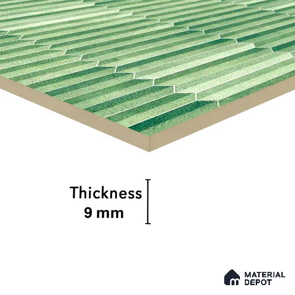 Faux Subway Wall Tile TL 04689 E Pencil Kitkat Solara Spring Green 2 ft x 1 ft Ceramic Glossy Finish - 9 mm | Suitable For Kitchen, Bathroom Walls and Backsplashes | Please Expect a Slight Variation of Pattern