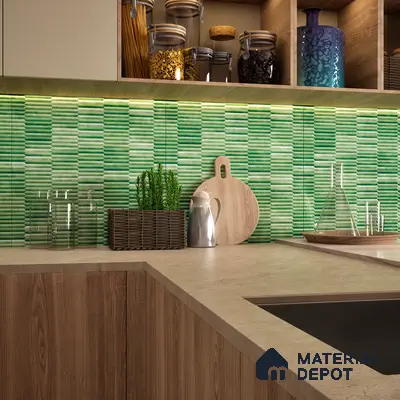 Faux Subway Wall Tile TL 04689 E Pencil Kitkat Solara Spring Green 2 ft x 1 ft Ceramic Glossy Finish - 9 mm | Suitable For Kitchen, Bathroom Walls and Backsplashes | Please Expect a Slight Variation of Pattern