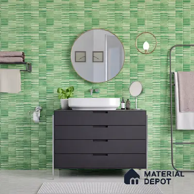 Faux Subway Wall Tile TL 04689 E Pencil Kitkat Solara Spring Green 2 ft x 1 ft Ceramic Glossy Finish - 9 mm | Suitable For Kitchen, Bathroom Walls and Backsplashes | Please Expect a Slight Variation of Pattern