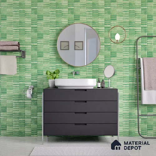 Faux Subway Wall Tile TL 04689 E Pencil Kitkat Solara Spring Green 2 ft x 1 ft Ceramic Glossy Finish - 9 mm | Suitable For Kitchen, Bathroom Walls and Backsplashes | Please Expect a Slight Variation of Pattern