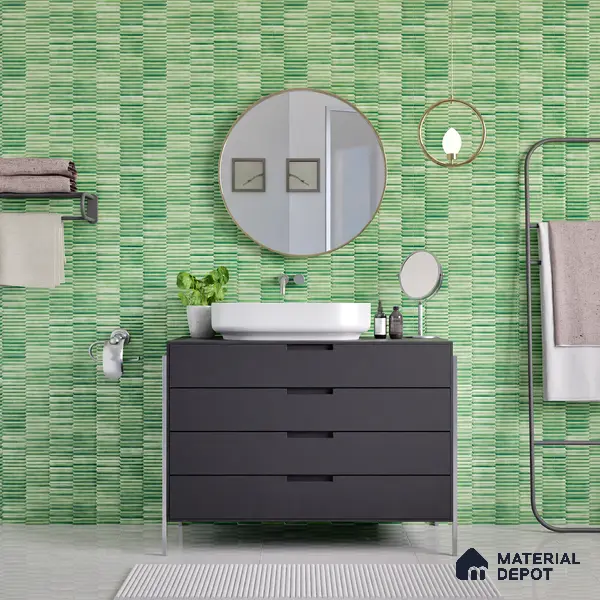 Faux Subway Wall Tile TL 04689 E Pencil Kitkat Solara Spring Green 2 ft x 1 ft Ceramic Glossy Finish - 9 mm | Suitable For Kitchen, Bathroom Walls and Backsplashes | Please Expect a Slight Variation of Pattern
