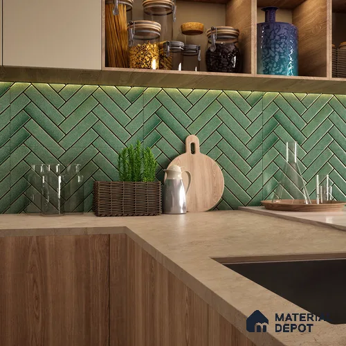 Faux Subway Wall Tile TL 04684 B Herringbone Solara Amery Blue 2 ft x 1 ft Ceramic Glossy Finish - 9 mm | Suitable For Kitchen, Bathroom Walls and Backsplashes | Please Expect a Slight Variation of Pattern
