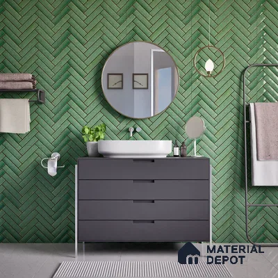 Faux Subway Wall Tile TL 04684 B Herringbone Solara Amery Blue 2 ft x 1 ft Ceramic Glossy Finish - 9 mm | Suitable For Kitchen, Bathroom Walls and Backsplashes | Please Expect a Slight Variation of Pattern (Sample)