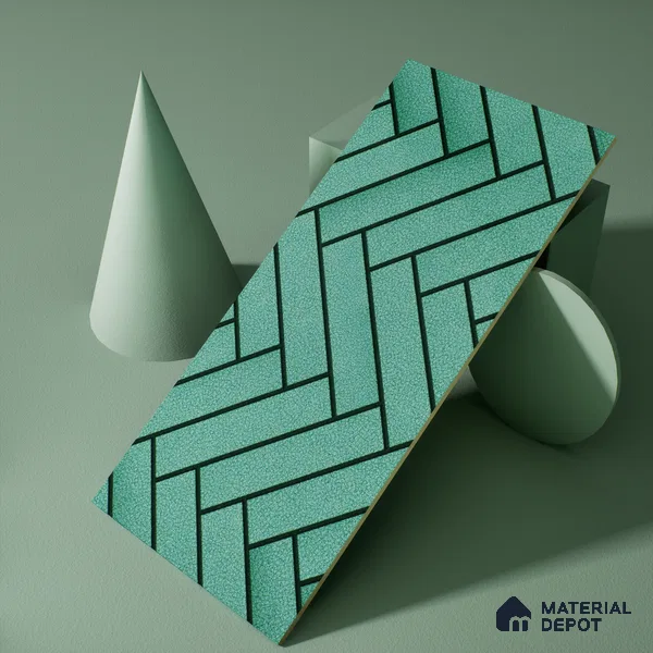 Faux Subway Wall Tile TL 04684 C Herringbone Solara Starwood Blue 2 ft x 1 ft Ceramic Glossy Finish - 9 mm | Suitable For Kitchen, Bathroom Walls and Backsplashes | Please Expect a Slight Variation of Pattern (Sample)