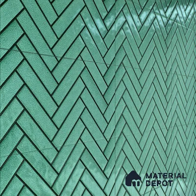 Faux Subway Wall Tile TL 04684 C Herringbone Solara Starwood Blue 2 ft x 1 ft Ceramic Glossy Finish - 9 mm | Suitable For Kitchen, Bathroom Walls and Backsplashes | Please Expect a Slight Variation of Pattern (Sample)