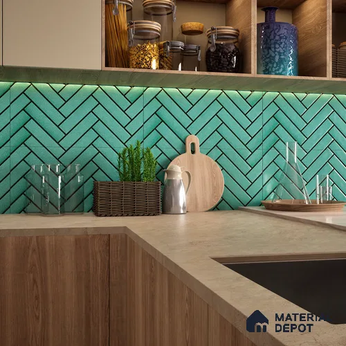Faux Subway Wall Tile TL 04684 C Herringbone Solara Starwood Blue 2 ft x 1 ft Ceramic Glossy Finish - 9 mm | Suitable For Kitchen, Bathroom Walls and Backsplashes | Please Expect a Slight Variation of Pattern