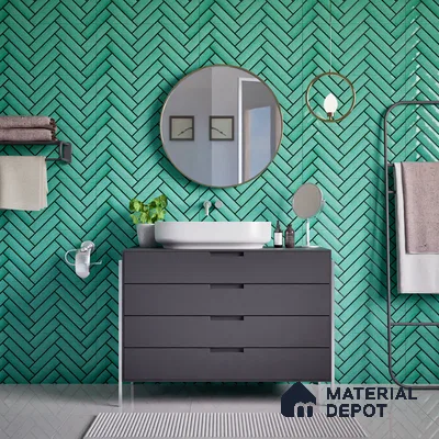 Faux Subway Wall Tile TL 04684 C Herringbone Solara Starwood Blue 2 ft x 1 ft Ceramic Glossy Finish - 9 mm | Suitable For Kitchen, Bathroom Walls and Backsplashes | Please Expect a Slight Variation of Pattern (Sample)